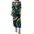 Hawaii Turtles Plumeria Family Matching Puletasi and Hawaiian Shirt Chartreuse Cyan Polynesian Pattern