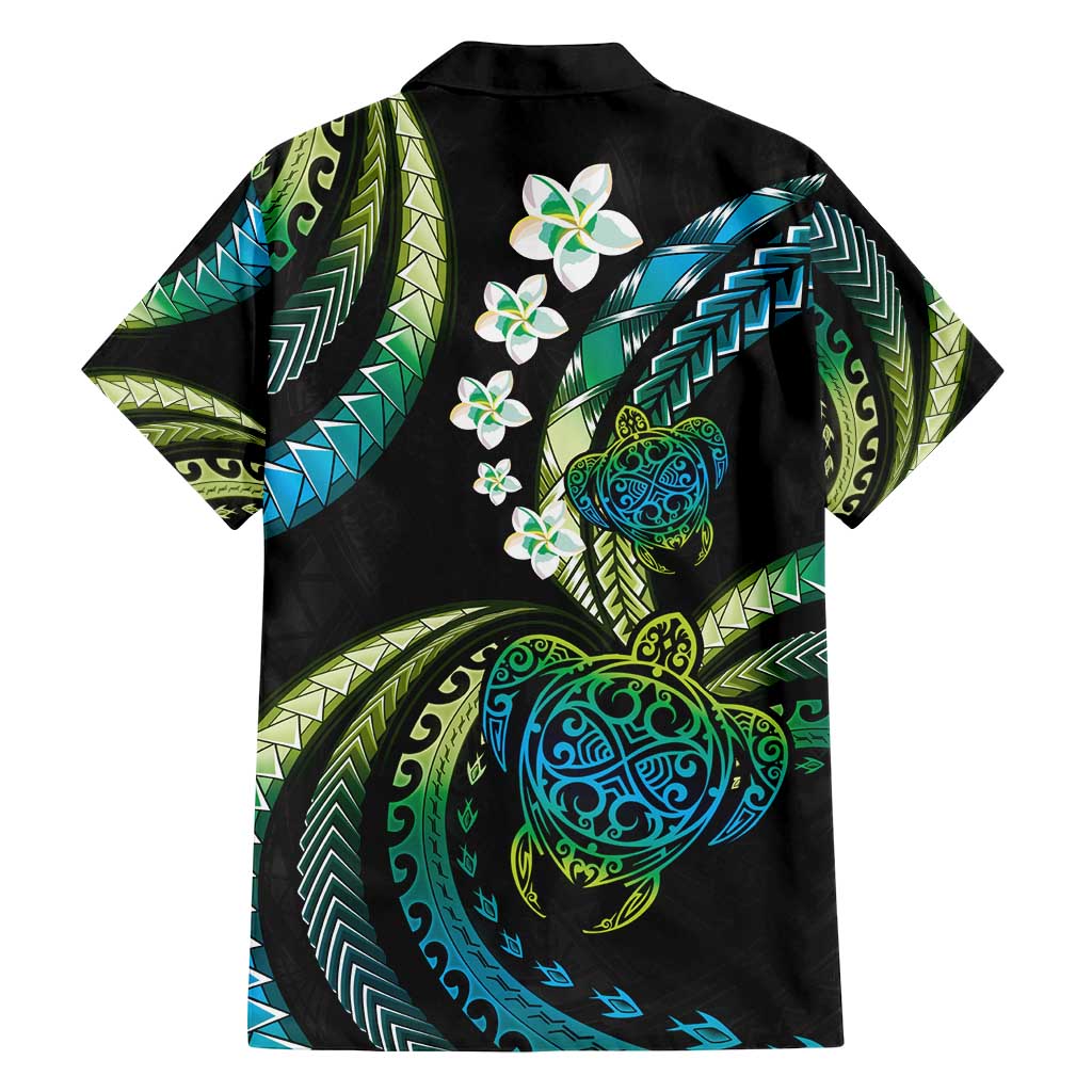 Hawaii Turtles Plumeria Family Matching Tank Maxi Dress and Hawaiian Shirt Chartreuse Cyan Polynesian Pattern