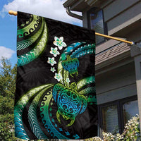 Hawaii Turtles Plumeria Garden Flag Chartreuse Cyan Polynesian Pattern