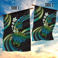 Hawaii Turtles Plumeria Garden Flag Chartreuse Cyan Polynesian Pattern