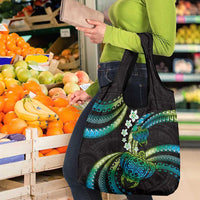 Hawaii Turtles Plumeria Grocery Bag Chartreuse Cyan Polynesian Pattern