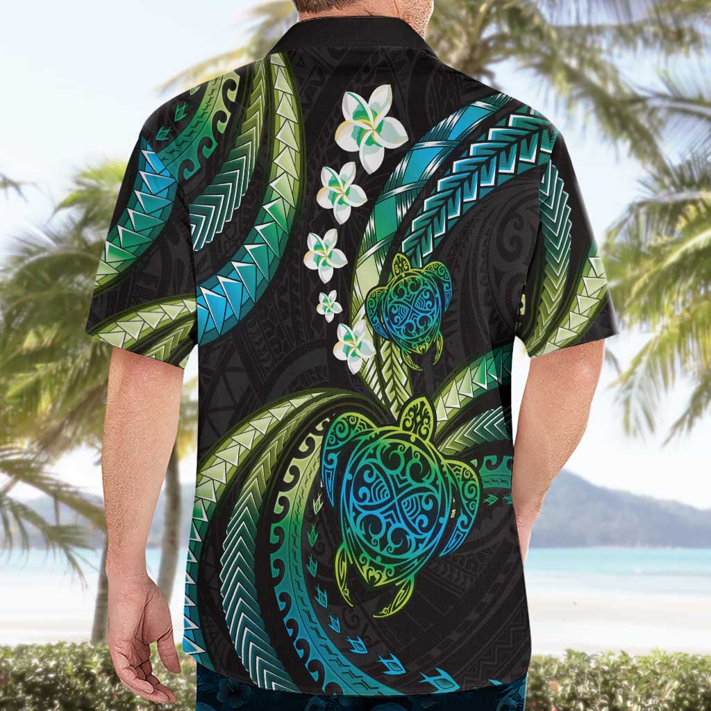 Hawaii Turtles Plumeria Hawaiian Shirt Chartreuse Cyan Polynesian Pattern