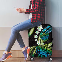 Hawaii Turtles Plumeria Luggage Cover Chartreuse Cyan Polynesian Pattern