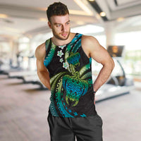 Hawaii Turtles Plumeria Men Tank Top Chartreuse Cyan Polynesian Pattern