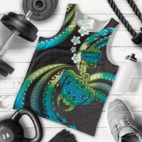 Hawaii Turtles Plumeria Men Tank Top Chartreuse Cyan Polynesian Pattern