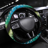 Hawaii Turtles Plumeria Steering Wheel Cover Chartreuse Cyan Polynesian Pattern