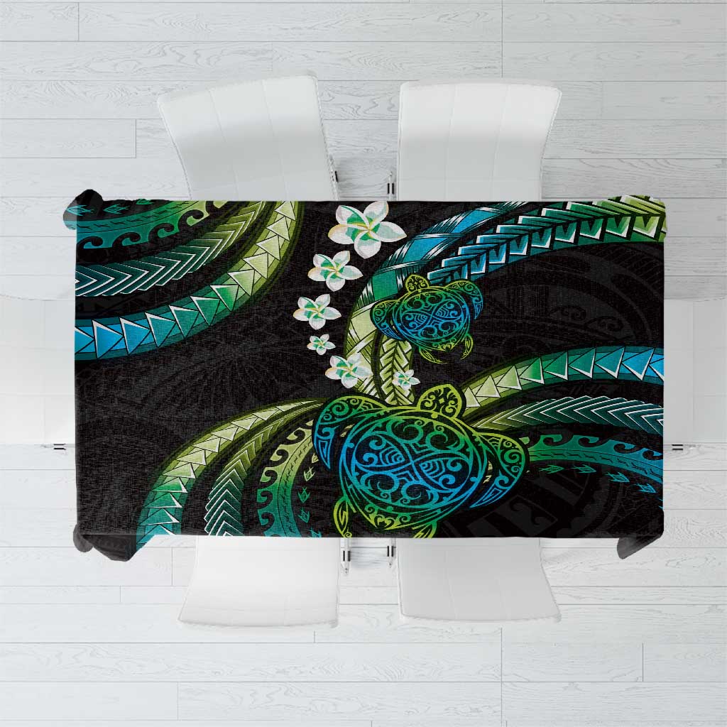 Hawaii Turtles Plumeria Tablecloth Chartreuse Cyan Polynesian Pattern