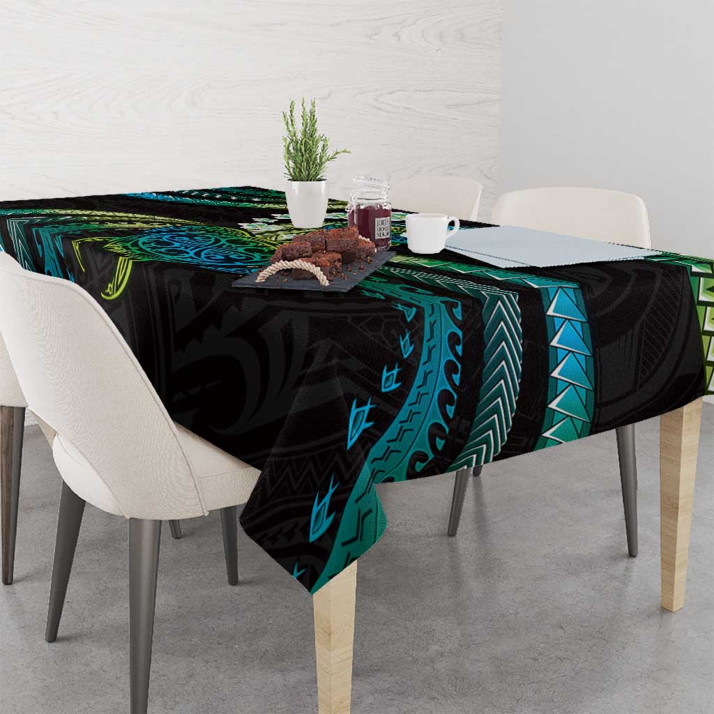 Hawaii Turtles Plumeria Tablecloth Chartreuse Cyan Polynesian Pattern