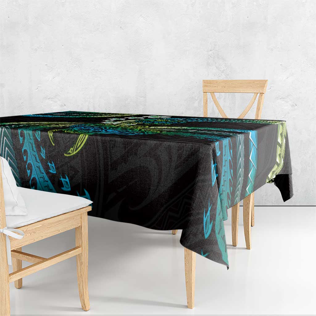 Hawaii Turtles Plumeria Tablecloth Chartreuse Cyan Polynesian Pattern