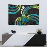 Hawaii Turtles Plumeria Tapestry Chartreuse Cyan Polynesian Pattern