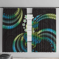 Hawaii Turtles Plumeria Window Curtain Chartreuse Cyan Polynesian Pattern