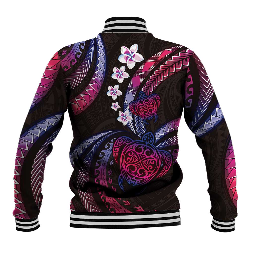 Hawaii Turtles Plumeria Baseball Jacket Sweet Gradient Polynesian Pattern