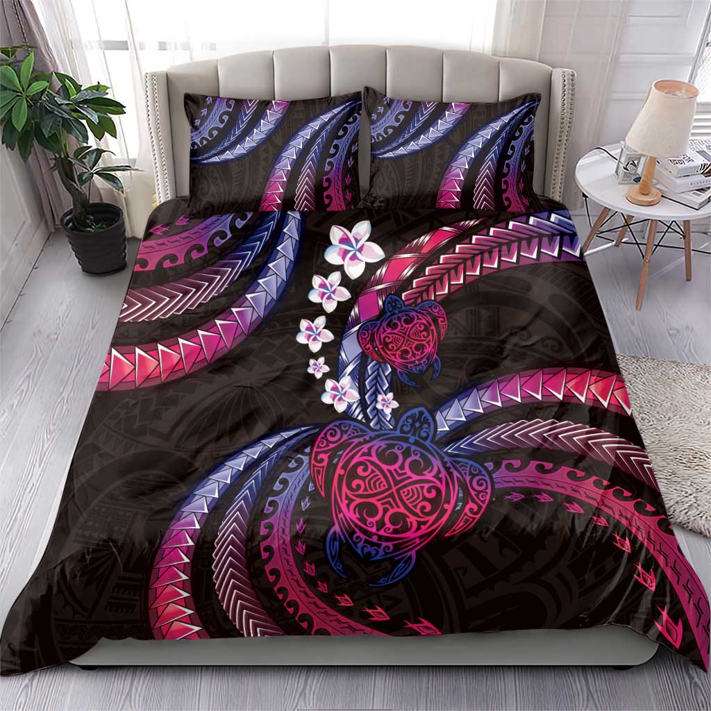 Hawaii Turtles Plumeria Bedding Set Sweet Gradient Polynesian Pattern