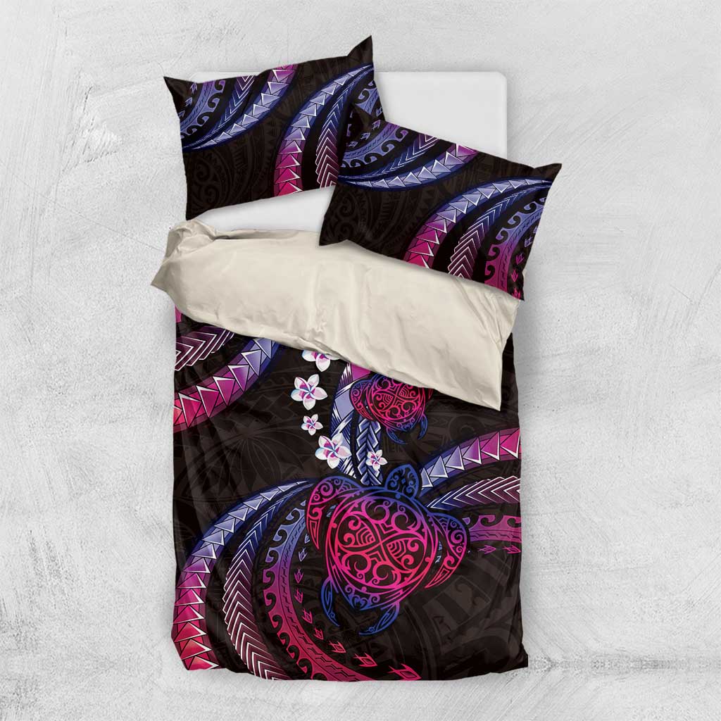 Hawaii Turtles Plumeria Bedding Set Sweet Gradient Polynesian Pattern