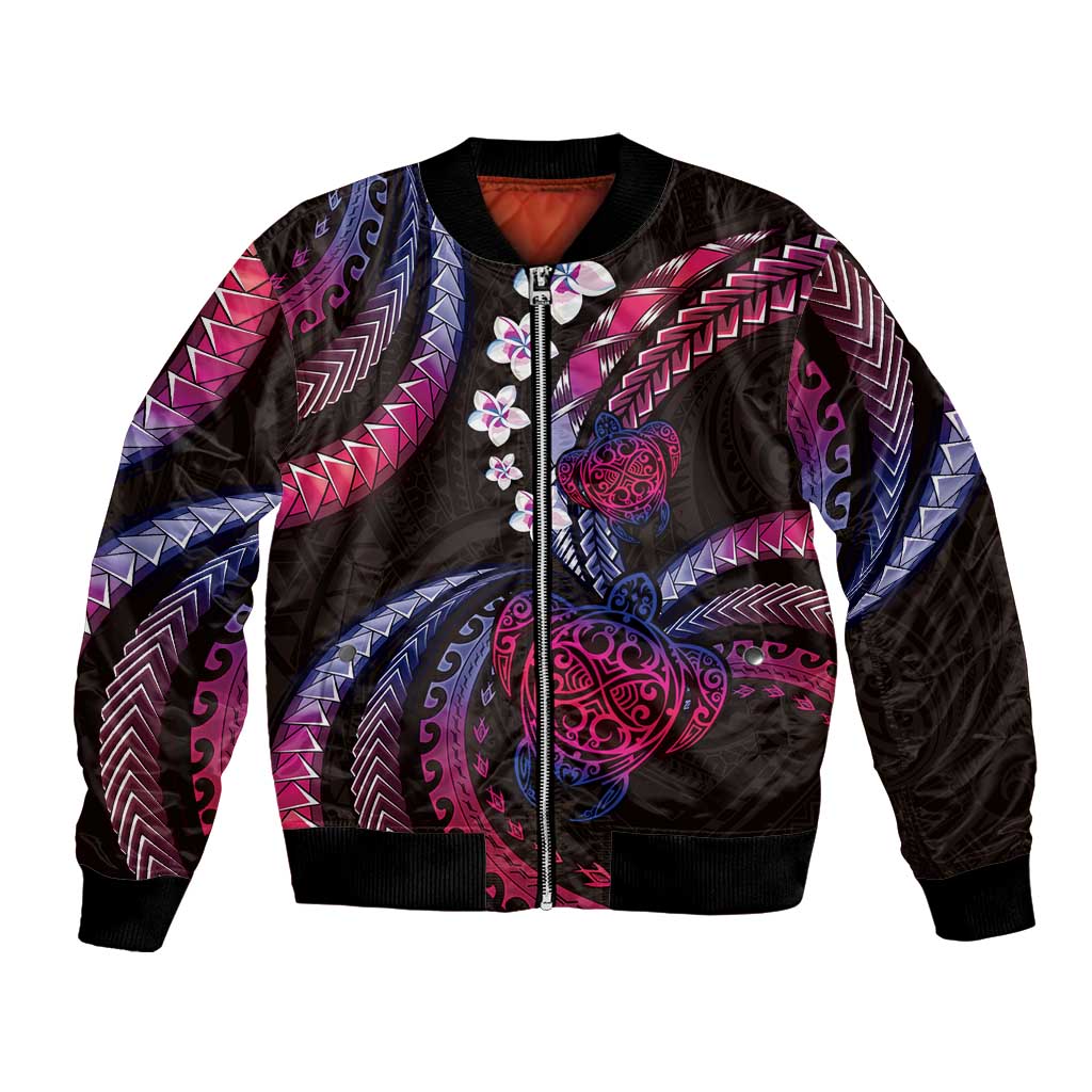Hawaii Turtles Plumeria Bomber Jacket Sweet Gradient Polynesian Pattern LT01 Unisex Pink - Polynesian Pride