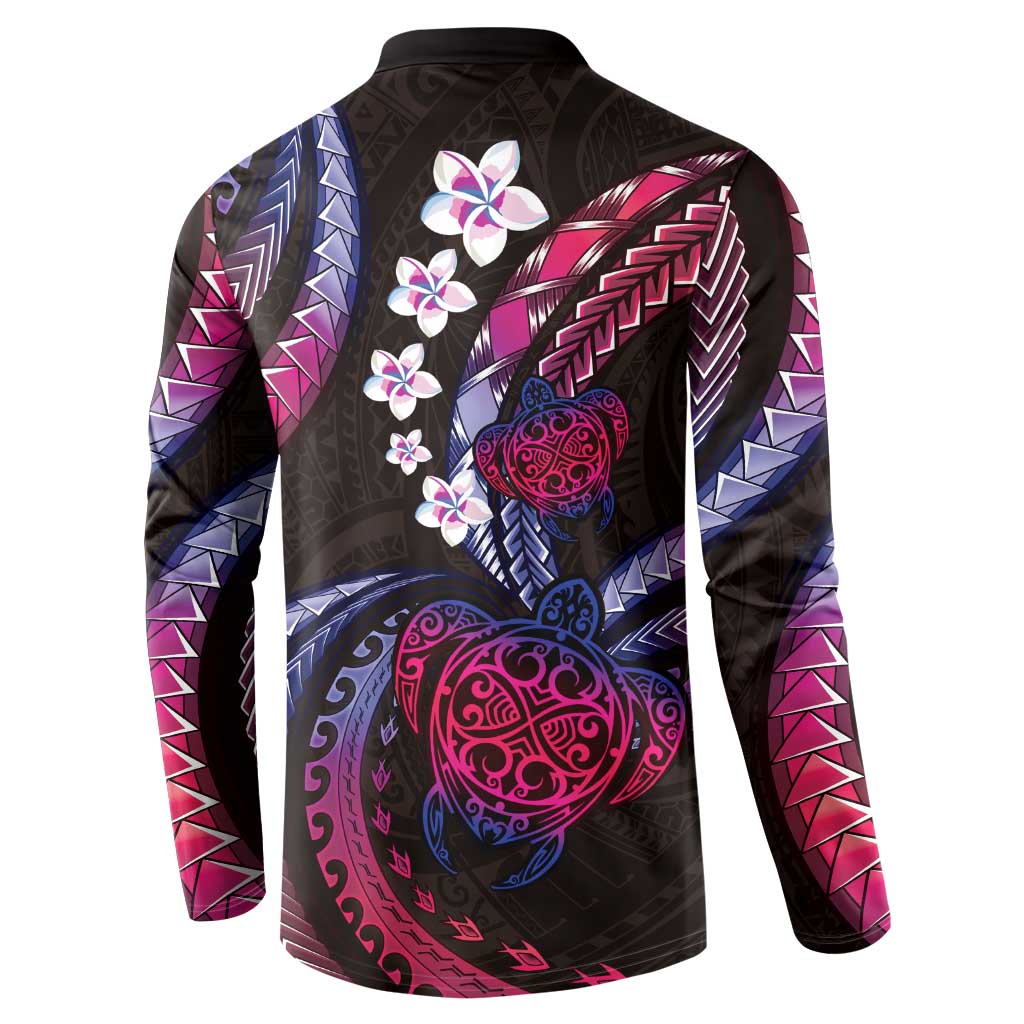 Hawaii Turtles Plumeria Button Sweatshirt Sweet Gradient Polynesian Pattern