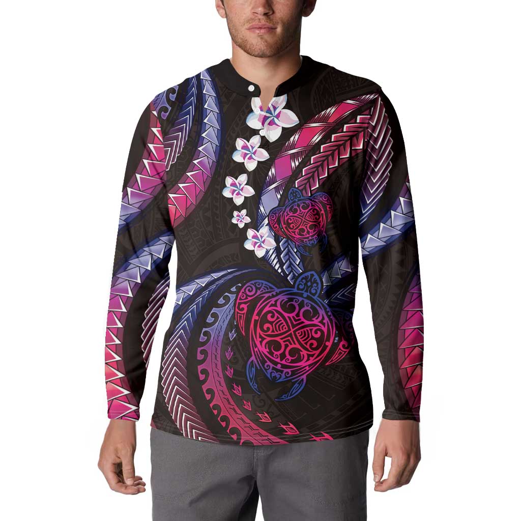 Hawaii Turtles Plumeria Button Sweatshirt Sweet Gradient Polynesian Pattern