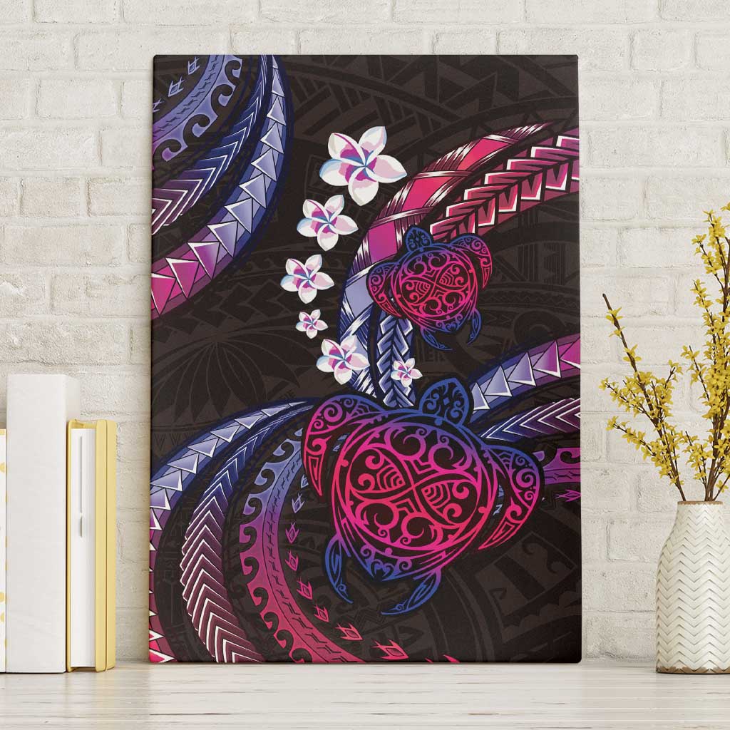 Hawaii Turtles Plumeria Canvas Wall Art Sweet Gradient Polynesian Pattern