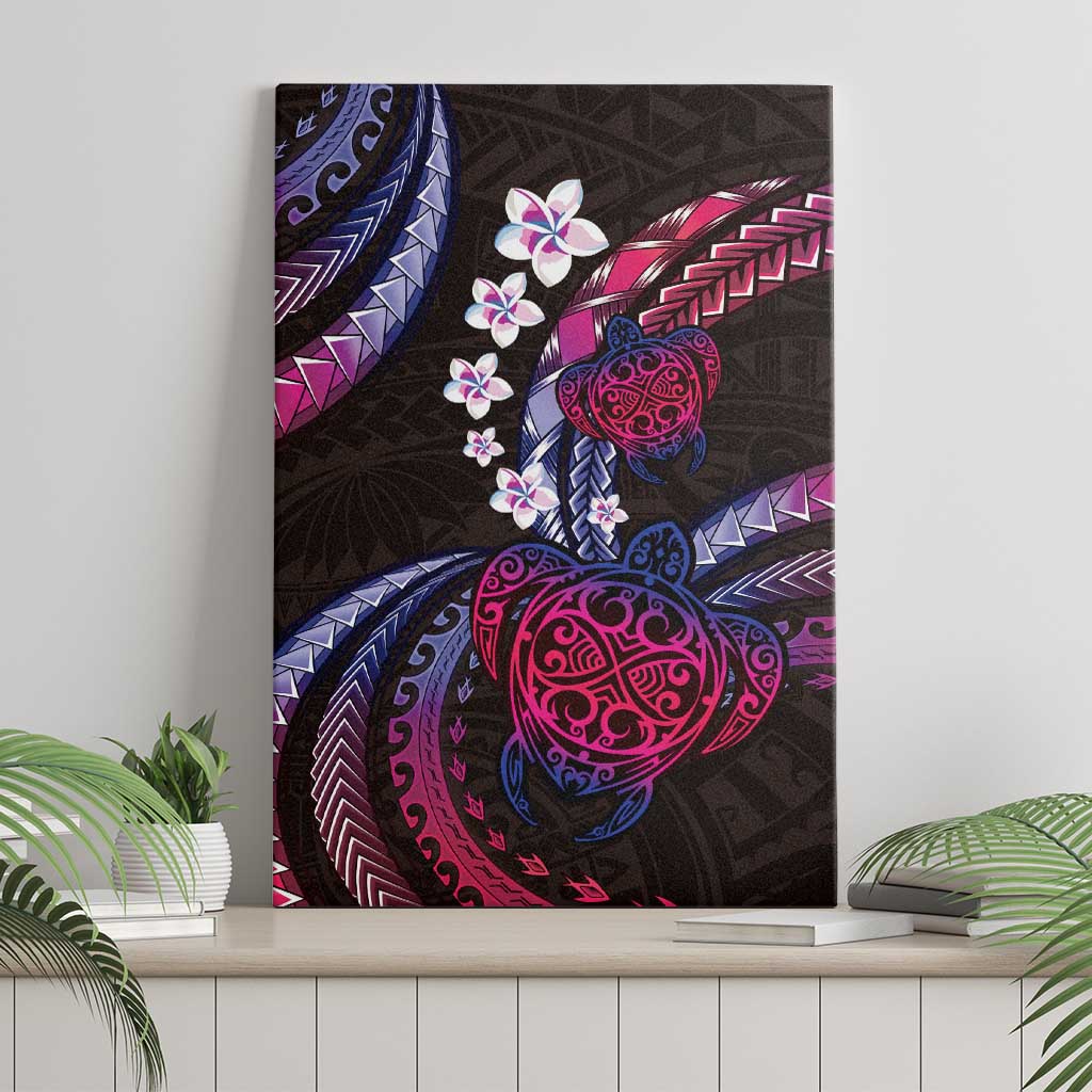 Hawaii Turtles Plumeria Canvas Wall Art Sweet Gradient Polynesian Pattern