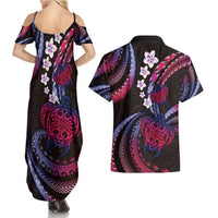 Hawaii Turtles Plumeria Couples Matching Summer Maxi Dress and Hawaiian Shirt Sweet Gradient Polynesian Pattern