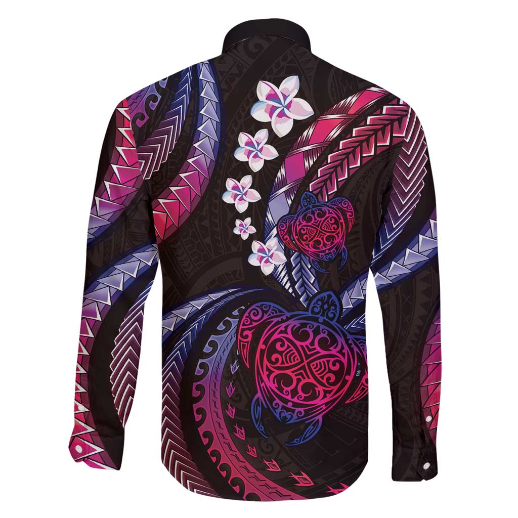 Hawaii Turtles Plumeria Family Matching Puletasi and Hawaiian Shirt Sweet Gradient Polynesian Pattern