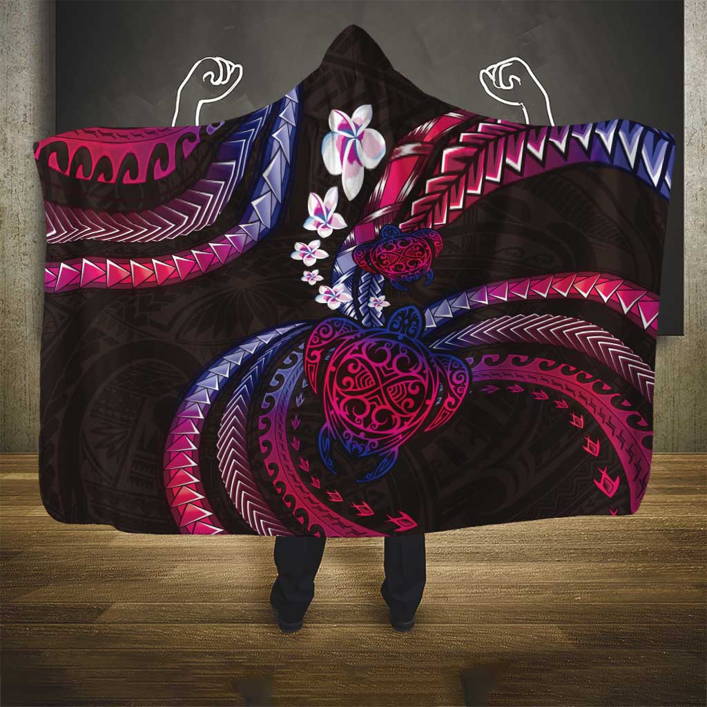 Hawaii Turtles Plumeria Hooded Blanket Sweet Gradient Polynesian Pattern