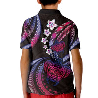 Hawaii Turtles Plumeria Kid Polo Shirt Sweet Gradient Polynesian Pattern