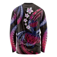 Hawaii Turtles Plumeria Long Sleeve Shirt Sweet Gradient Polynesian Pattern