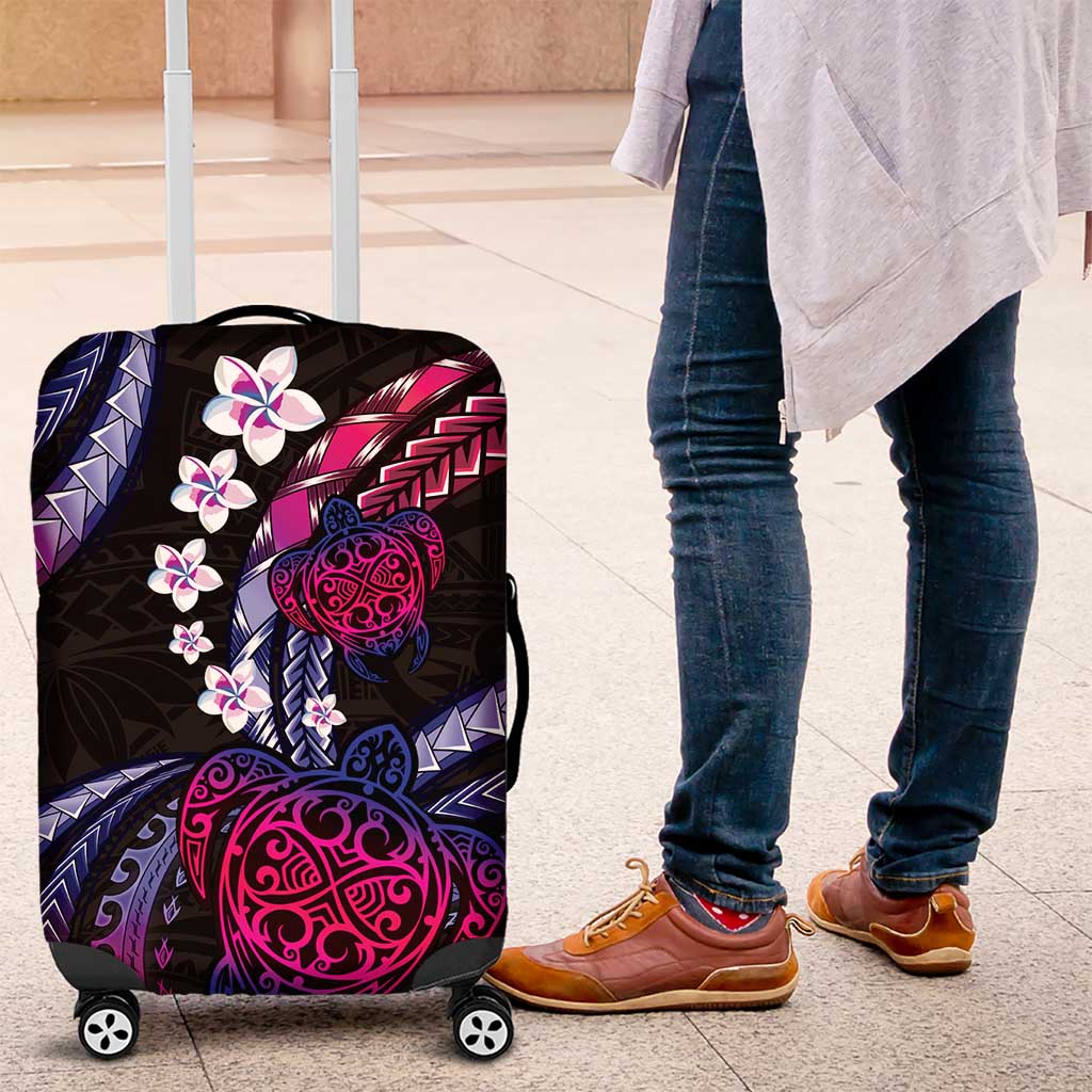 Hawaii Turtles Plumeria Luggage Cover Sweet Gradient Polynesian Pattern