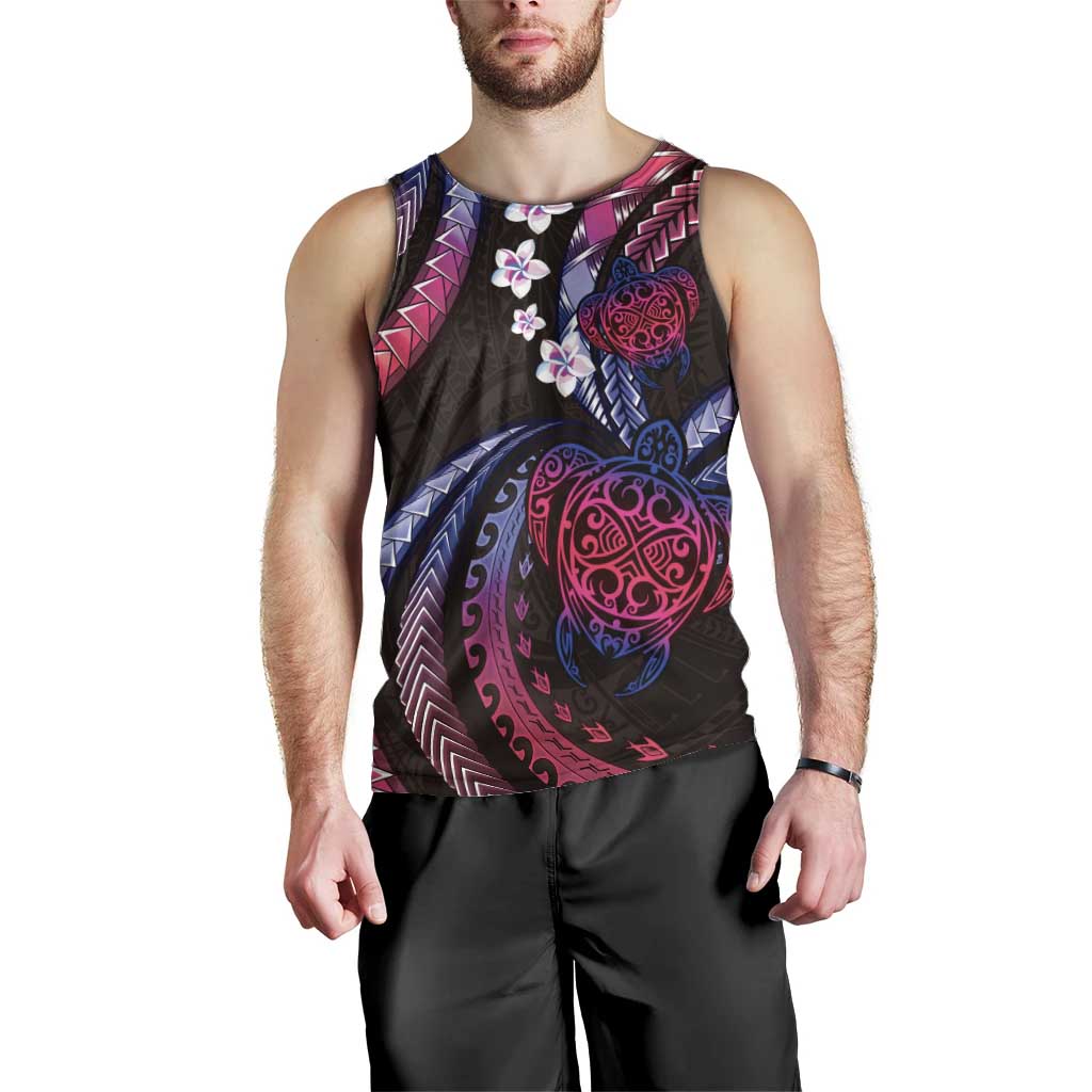 Hawaii Turtles Plumeria Men Tank Top Sweet Gradient Polynesian Pattern