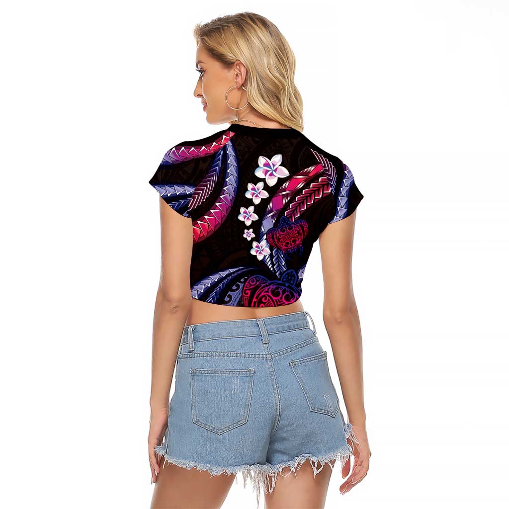 Hawaii Turtles Plumeria Raglan Cropped T Shirt Sweet Gradient Polynesian Pattern