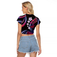 Hawaii Turtles Plumeria Raglan Cropped T Shirt Sweet Gradient Polynesian Pattern