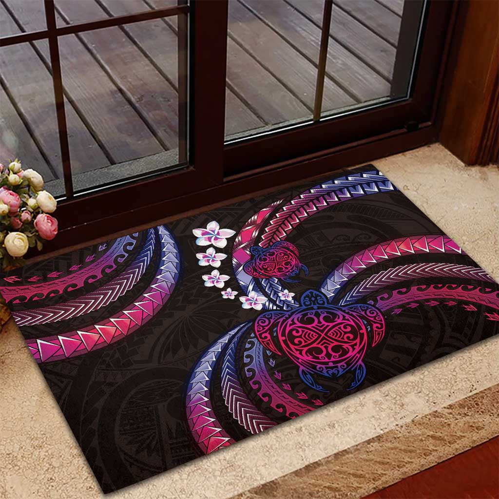 Hawaii Turtles Plumeria Rubber Doormat Sweet Gradient Polynesian Pattern