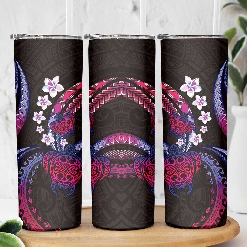 Hawaii Turtles Plumeria Skinny Tumbler Sweet Gradient Polynesian Pattern