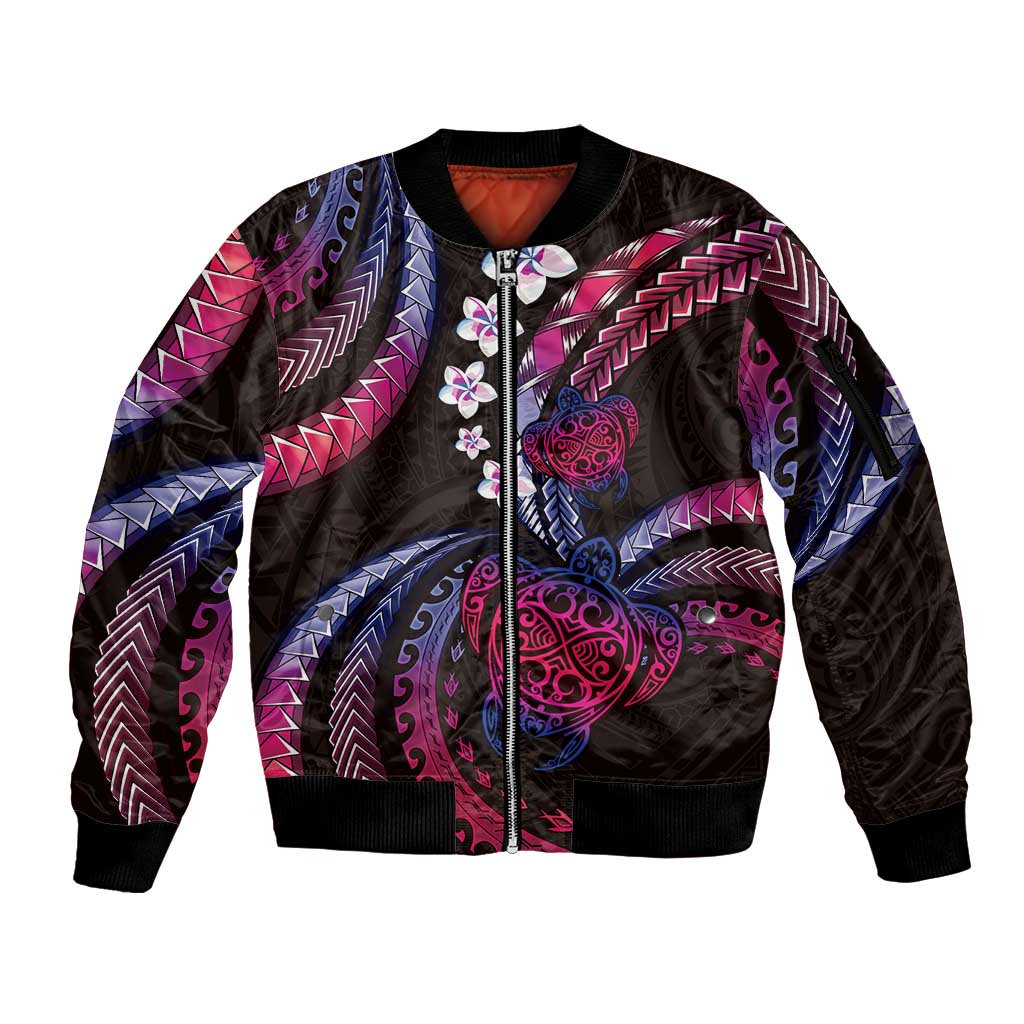 Hawaii Turtles Plumeria Sleeve Zip Bomber Jacket Sweet Gradient Polynesian Pattern LT01 Unisex Pink - Polynesian Pride