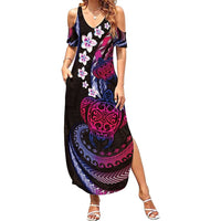 Hawaii Turtles Plumeria Summer Maxi Dress Sweet Gradient Polynesian Pattern
