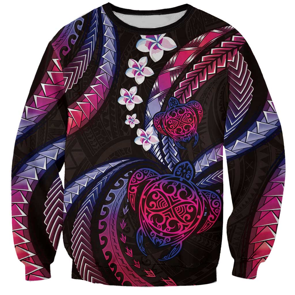 Hawaii Turtles Plumeria Sweatshirt Sweet Gradient Polynesian Pattern