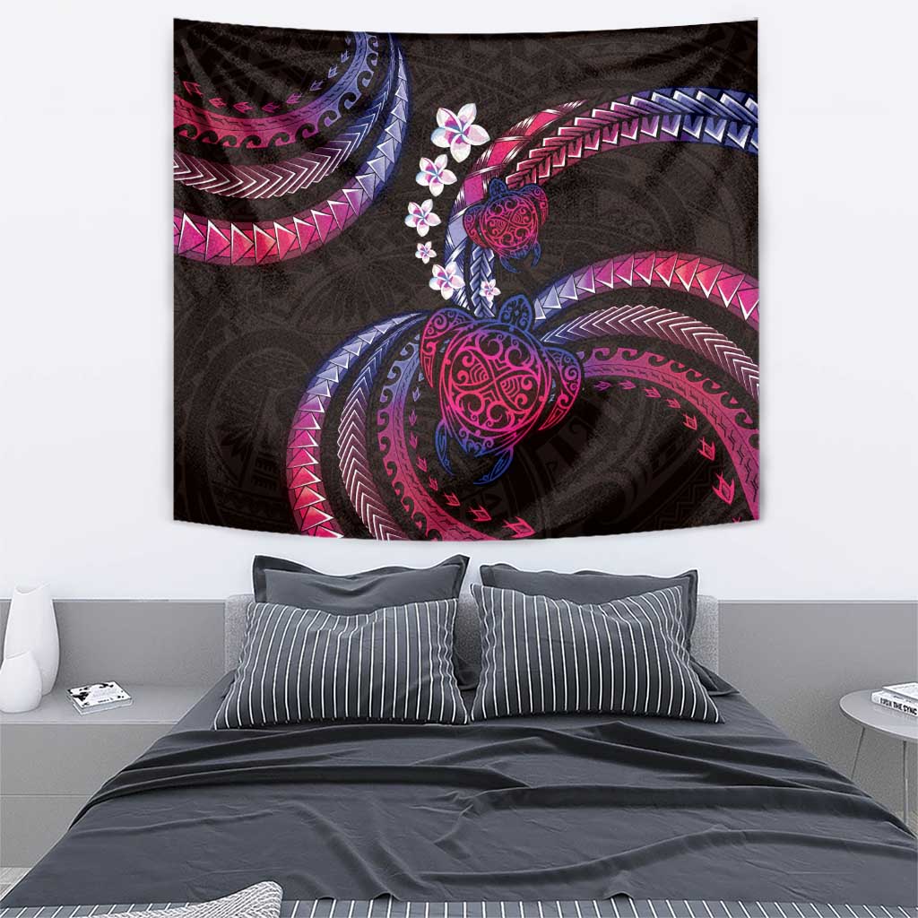 Hawaii Turtles Plumeria Tapestry Sweet Gradient Polynesian Pattern