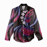 Hawaii Turtles Plumeria Women Casual Shirt Sweet Gradient Polynesian Pattern