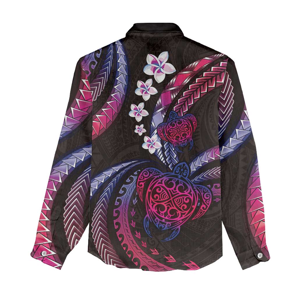 Hawaii Turtles Plumeria Women Casual Shirt Sweet Gradient Polynesian Pattern