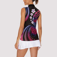 Hawaii Turtles Plumeria Women Sleeveless Polo Shirt Sweet Gradient Polynesian Pattern