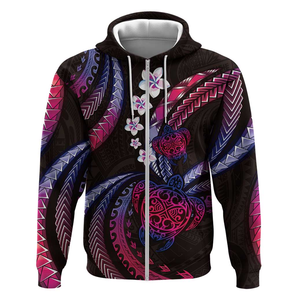 Hawaii Turtles Plumeria Zip Hoodie Sweet Gradient Polynesian Pattern