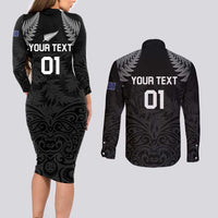 Custom New Zealand 2024 Rugby Couples Matching Long Sleeve Bodycon Dress and Long Sleeve Button Shirt Silver Fern Aotearoa Kiwi