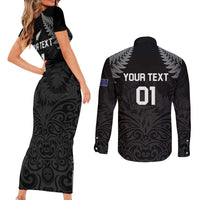 Custom New Zealand 2024 Rugby Couples Matching Short Sleeve Bodycon Dress and Long Sleeve Button Shirt Silver Fern Aotearoa Kiwi