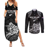 Custom New Zealand 2024 Rugby Couples Matching Summer Maxi Dress and Long Sleeve Button Shirt Silver Fern Aotearoa Kiwi
