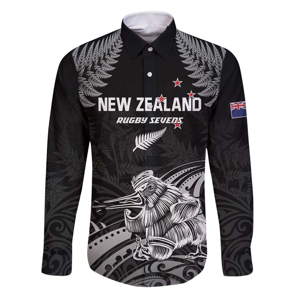 Custom New Zealand 2024 Rugby Family Matching Long Sleeve Bodycon Dress and Hawaiian Shirt Silver Fern Aotearoa Kiwi LT01 Dad's Shirt - Long Sleeve Black - Polynesian Pride