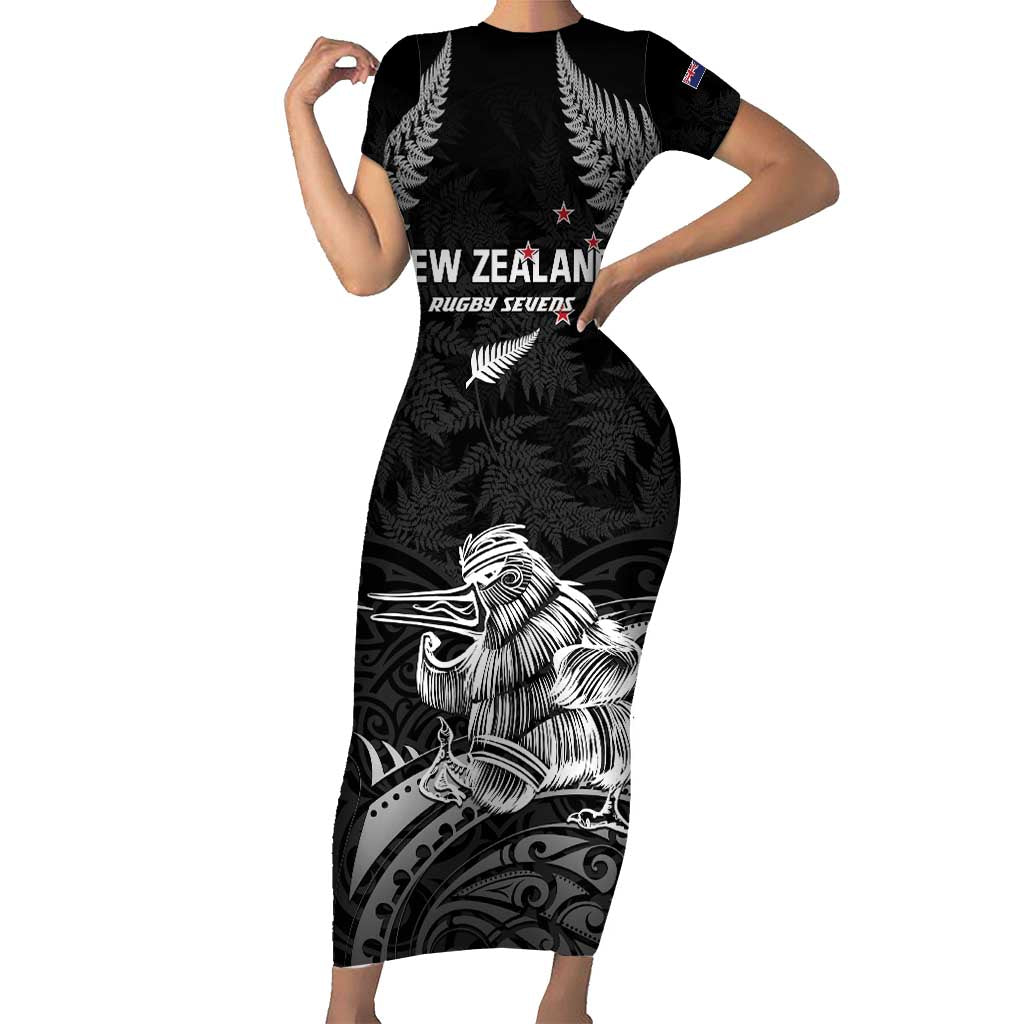 Custom New Zealand 2024 Rugby Family Matching Short Sleeve Bodycon Dress and Hawaiian Shirt Silver Fern Aotearoa Kiwi