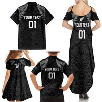 Custom New Zealand 2024 Rugby Family Matching Summer Maxi Dress and Hawaiian Shirt Silver Fern Aotearoa Kiwi