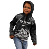 Custom New Zealand 2024 Rugby Kid Hoodie Silver Fern Aotearoa Kiwi