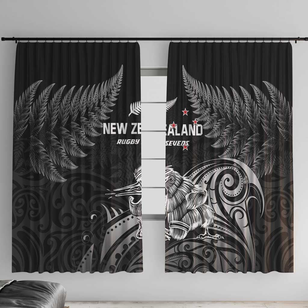 New Zealand 2024 Rugby Window Curtain Silver Fern Aotearoa Kiwi LT01 With Hooks Black - Polynesian Pride